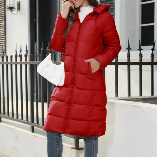 Manteau Puffer Long Femme Matelassé Avec Capuche Protection Hivernale