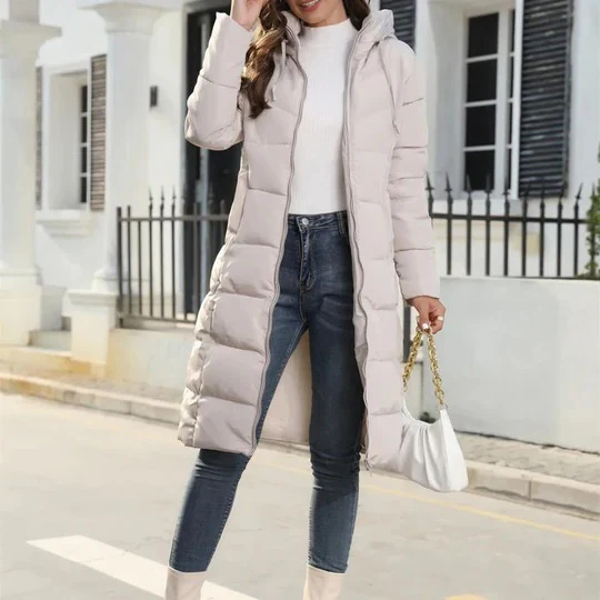 Manteau Puffer Long Femme Matelassé Avec Capuche Protection Hivernale