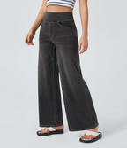Jean Femme Taille Haute Jambe Large Denim Extensible Coupe Moderne