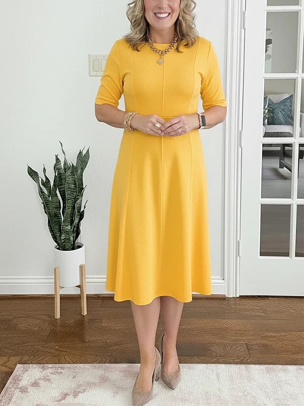 Robe Midi Femme Évasée Col Rond pour Style Élégant et Silhouette Féminine