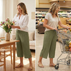 Pantalon Femme Coton Lin Coupe Large Taille Élastique Style Décontracté