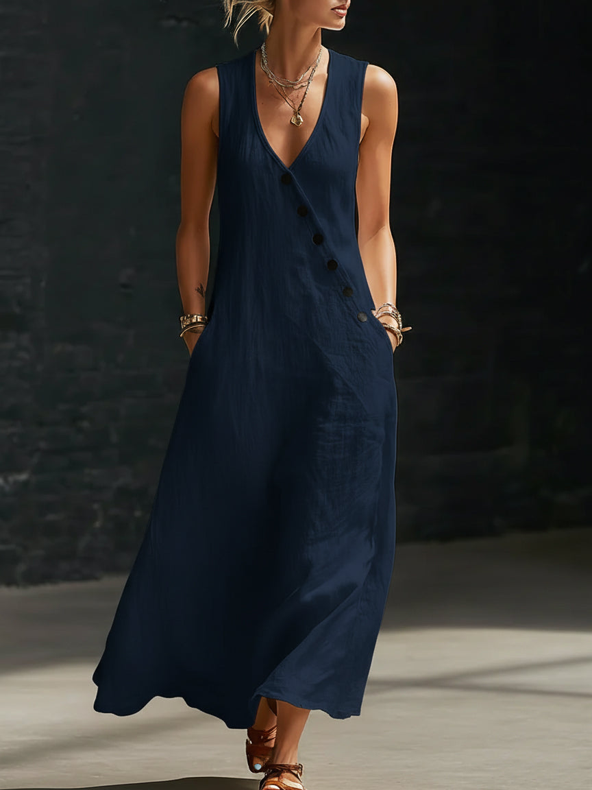 Robe femme maxi minimaliste confortable à boutons élégants