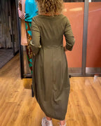 Robe femme manches 3/4 à col rond – Élégance amincissante et confort automnal