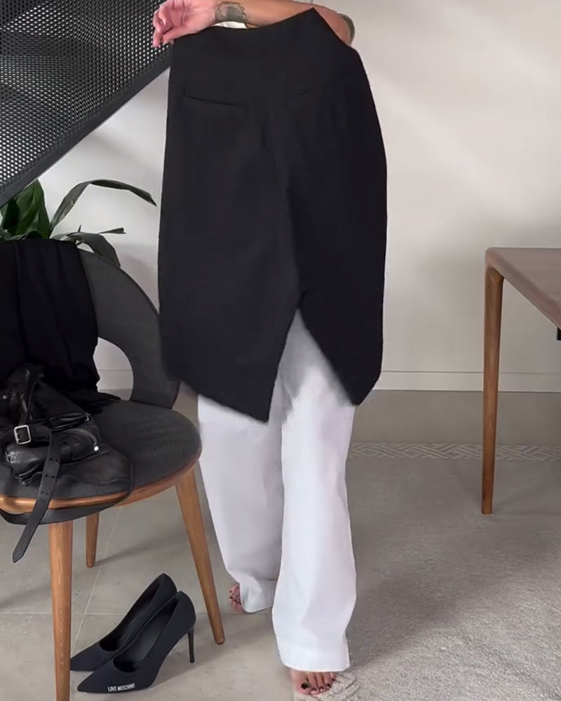Pantalon femme asymétrique à jambes larges