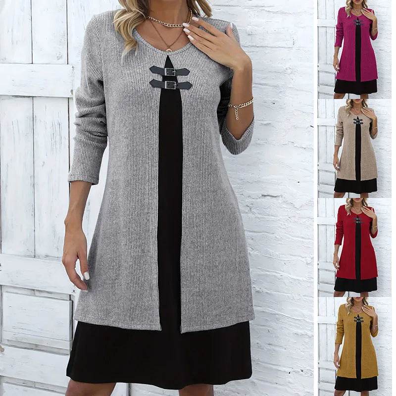 Robe mi-longue femme coupe A en coton extensible – Élégance et confort