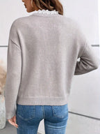 Pull Femme Élégant Col Dentelle – Décolleté V Chic