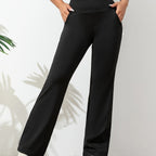 Pantalon de jogging flare femme – pantalon sport taille haute avec poches