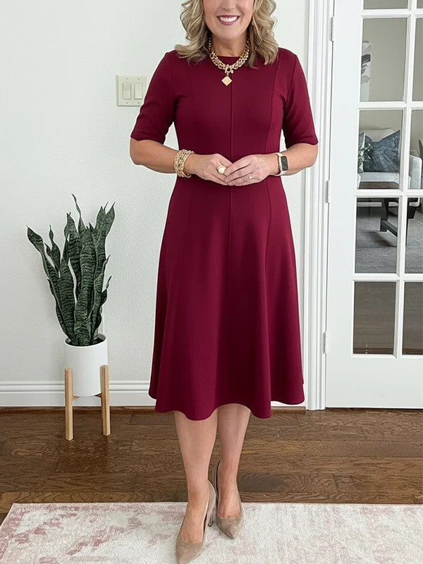 Robe Midi Femme Évasée Col Rond pour Style Élégant et Silhouette Féminine