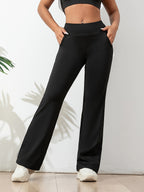 Pantalon de jogging flare femme – pantalon sport taille haute avec poches