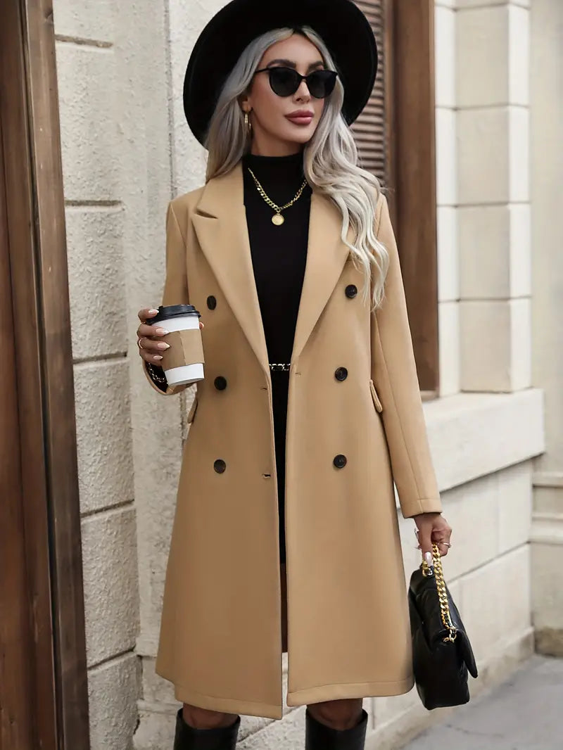 Manteau Femme Élégant Double Boutonnage Coupe Structurée Usage Quotidien