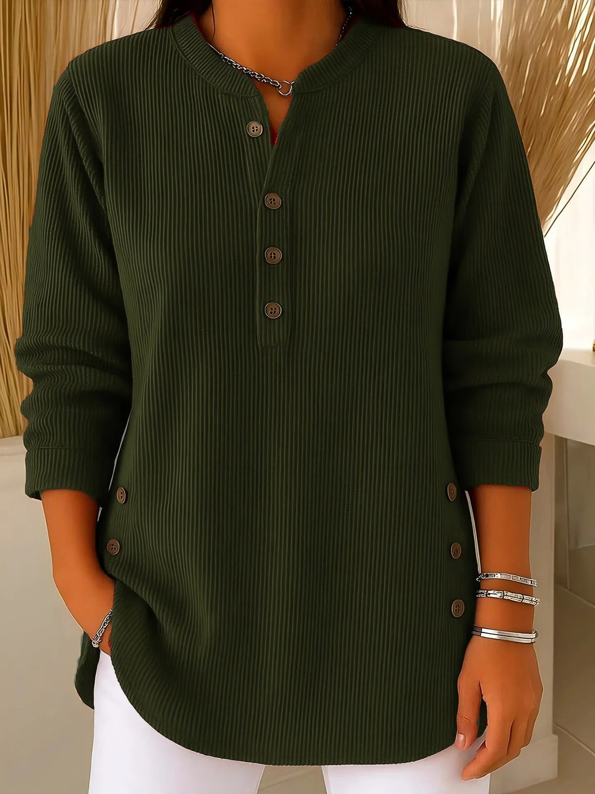 Pull en tricot uni à boutons pour femme doux et élégant