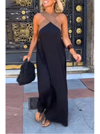 Combinaison femme longue à col croisé et jambes larges fluide