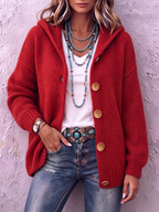Cardigan femme en maille à capuche boutonné