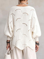 Pull femme ajouré en maille avec motif ondulé