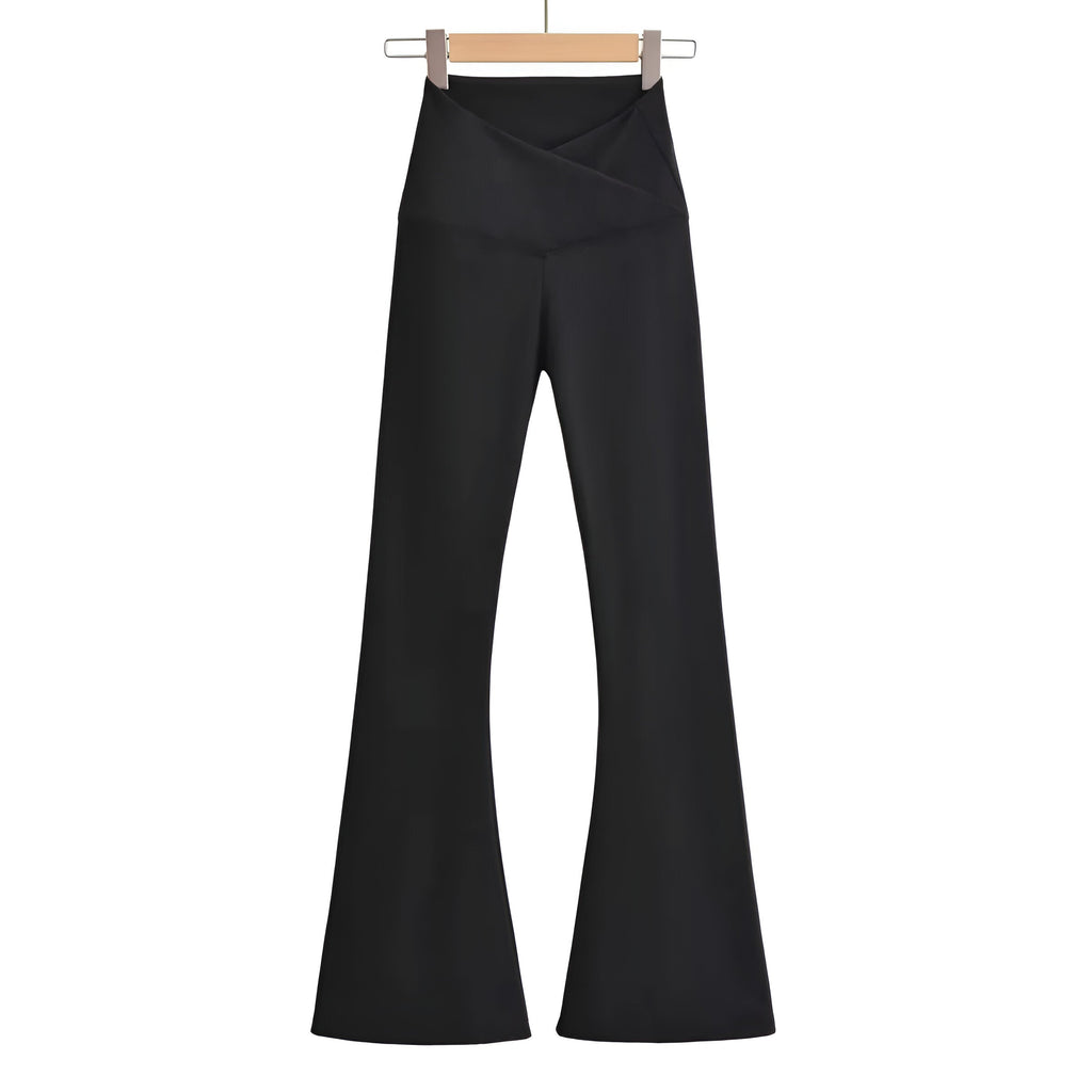 Pantalon flare femme taille haute – pantalon évasé extensible pour sport et quotidien