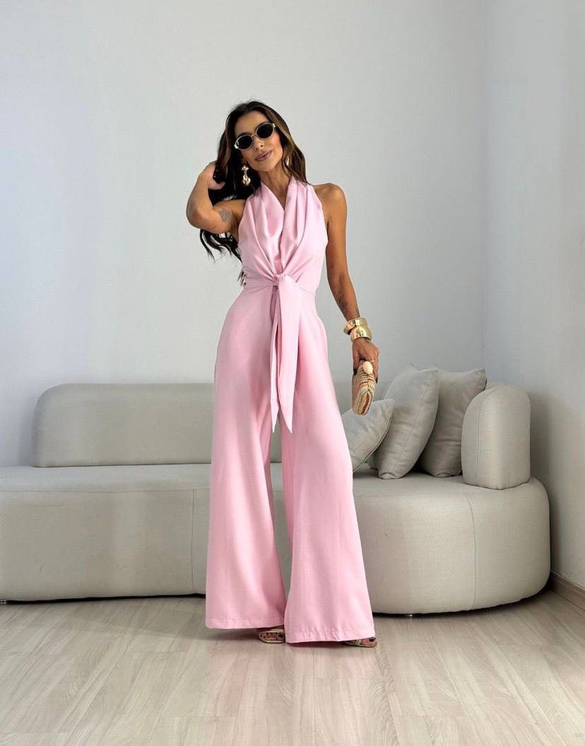 Combinaison Femme Fluide Col Drapé Taille Nouée Coupe Élégante