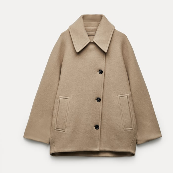 Manteau femme oversize laine mélangée boutonné coupe ample mi-saison