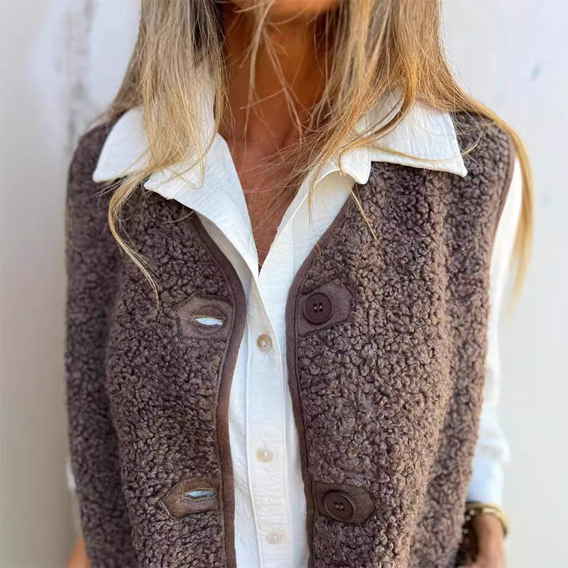 Gilet sans manches femme à boutons – style élégant, chaud et pratique pour l’automne et l’hiver