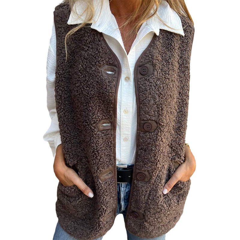 Gilet sans manches femme à boutons – style élégant, chaud et pratique pour l’automne et l’hiver