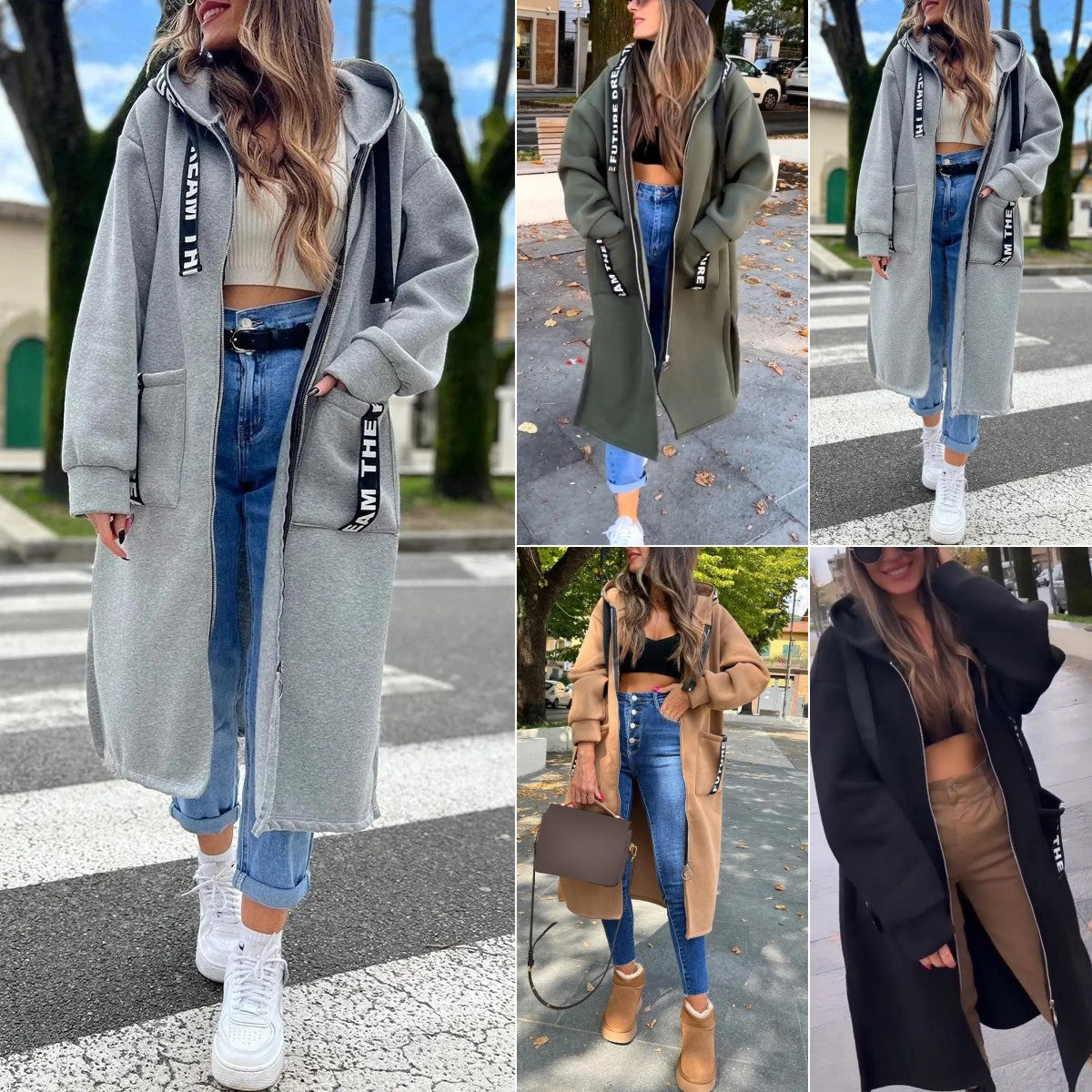Manteau long femme à capuche style sweat – coupe ample confortable pour usage quotidien
