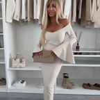 Robe Femme Élégante Manches Évasées Coupe Ajustée Soirée Chic