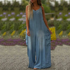 Robe longue femme fluide avec bretelles ajustables et poches cargo
