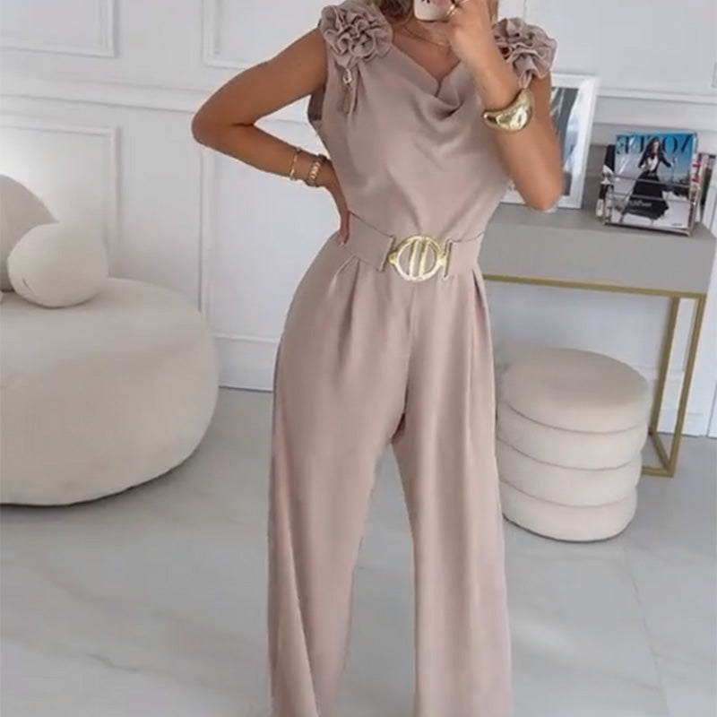 Combinaison femme élégante à fleurs 3D et jambes larges