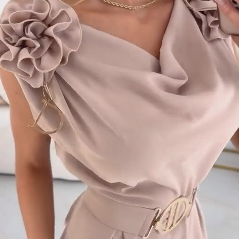 Combinaison femme élégante à fleurs 3D et jambes larges