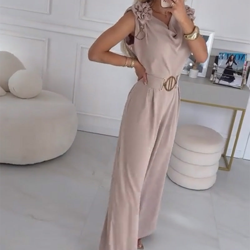 Combinaison femme élégante à fleurs 3D et jambes larges