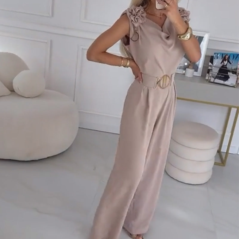 Combinaison femme élégante à fleurs 3D et jambes larges