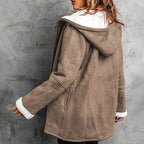 Manteau femme en suède synthétique à capuche doublé chaud