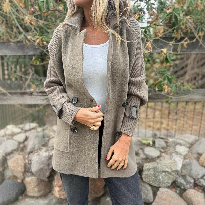 Manteau femme mi-long double boutonnage coupe structurée en mélange laine