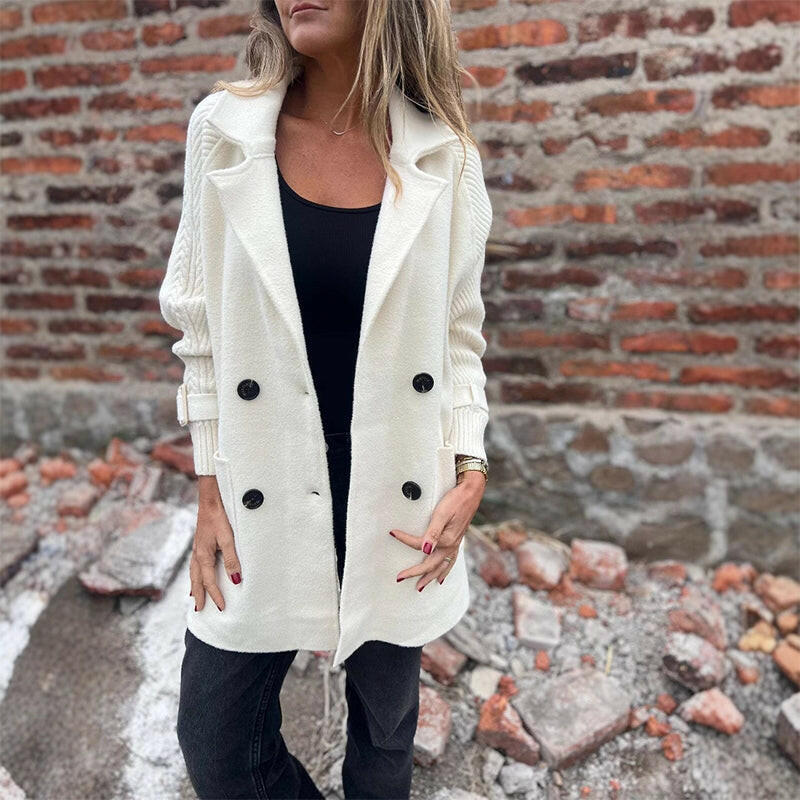 Manteau femme mi-long double boutonnage coupe structurée en mélange laine