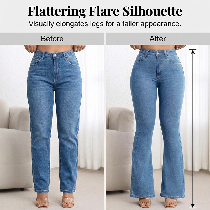 Jean Femme Taille Haute Évasé Coupe Flatteuse Moderne