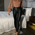 Pantalon skinny femme taille haute effet cuir