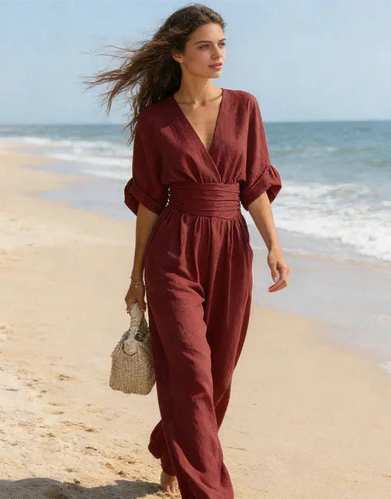 Combinaison femme à décolleté en V et pantalon fluide