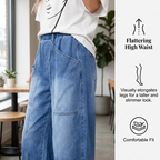 Jean Femme Taille Élastique Coupe Décontractée Longueur Raccourcie
