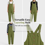 Salopette Femme Coupe Ample Boutonnée Bretelles Réglables Style Décontracté