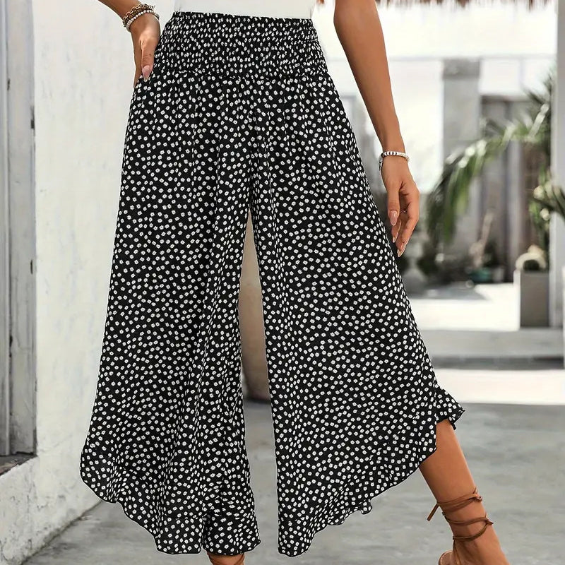 Pantalon Femme Fluide Taille Haute Jambes Larges Coupe Élégante Décontractée