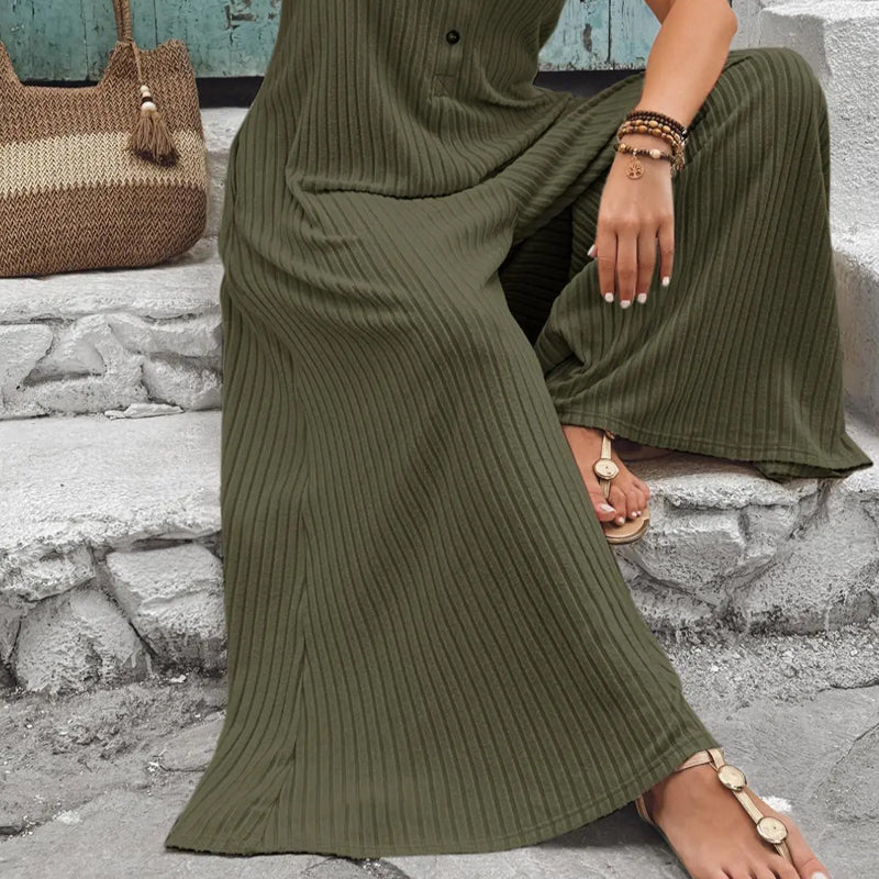 Combinaison femme plissée sans manches à jambes larges