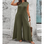 Combinaison femme plissée sans manches à jambes larges