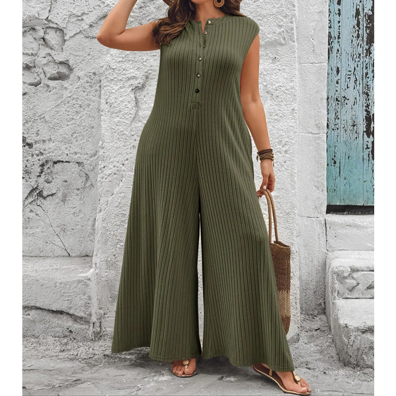 Combinaison femme plissée sans manches à jambes larges