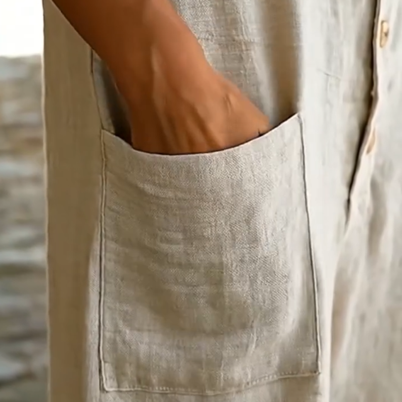 Combinaison femme en lin mélangé sans manches avec boutons