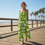 Combinaison Femme Bretelles Fines Imprimé Floral Jambes Larges