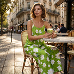 Combinaison Femme Bretelles Fines Imprimé Floral Jambes Larges