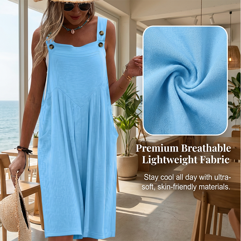 Combinaison femme ample sans manches à bretelles boutonnées