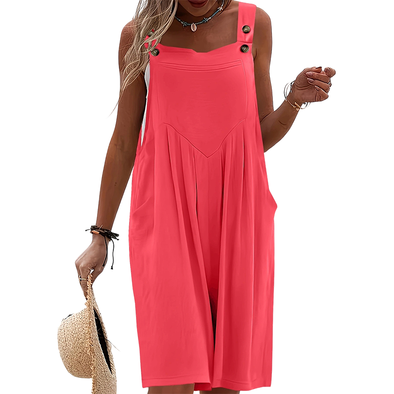 Combinaison femme ample sans manches à bretelles boutonnées