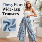 Pantalon large femme fleuri à taille froncée et cordon