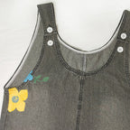 Salopette femme ample en denim à imprimé floral bohème
