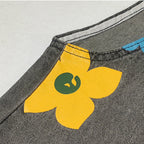 Salopette femme ample en denim à imprimé floral bohème